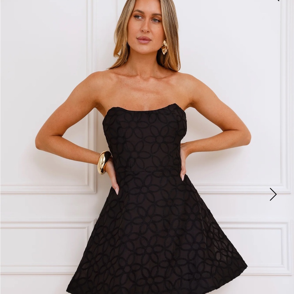 Angel Biba Black Strapless Fit and Flare Dress